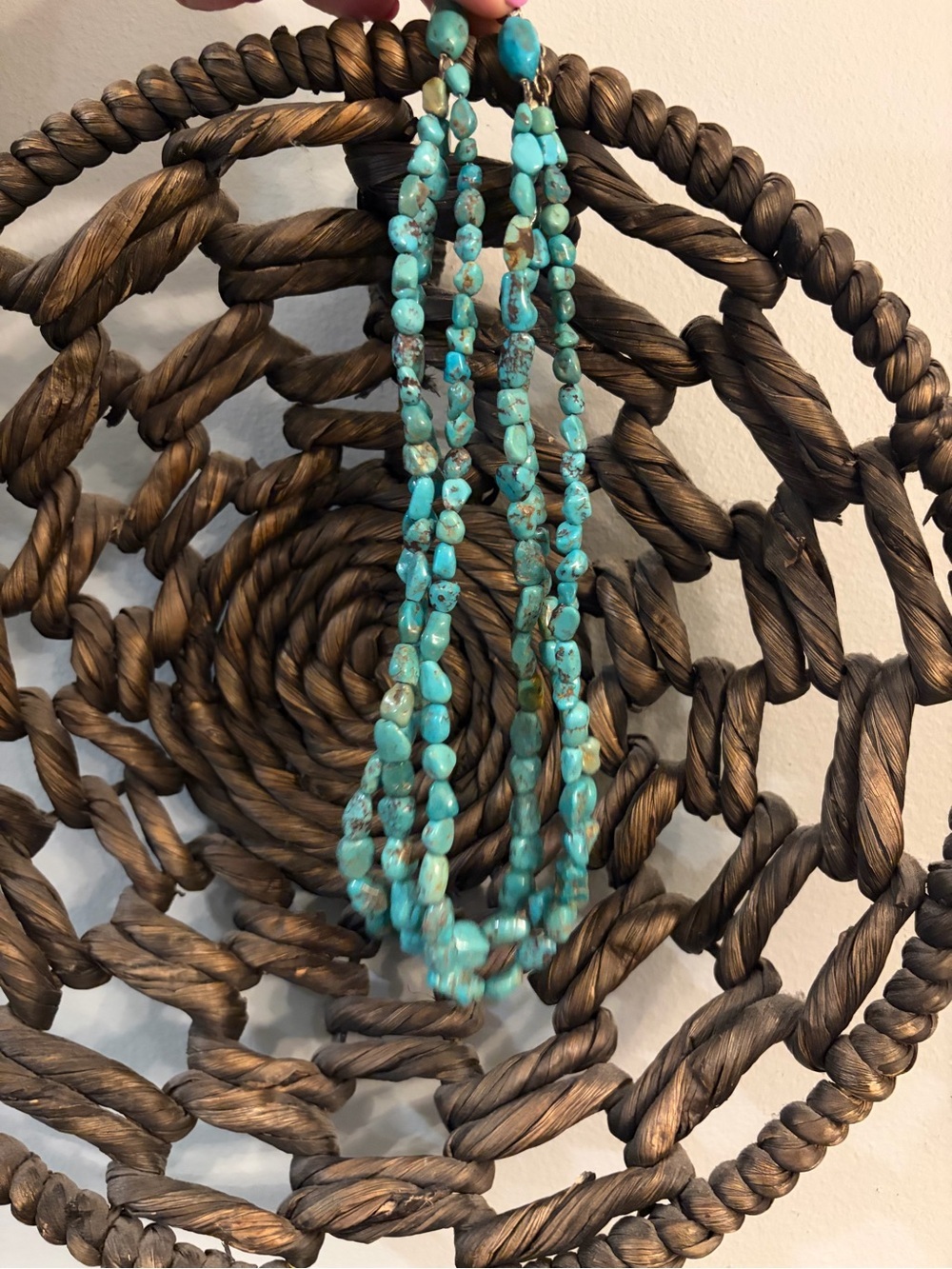 Multi Strand Turquoise Nugget Bead Necklace Silver Tone Lobster Clasp Boho